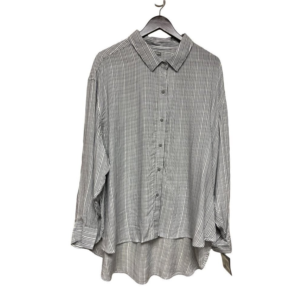 NEW! Falls Creek 100% Rayon Grey White Stripe Button Shirt Blouse Women's 2X